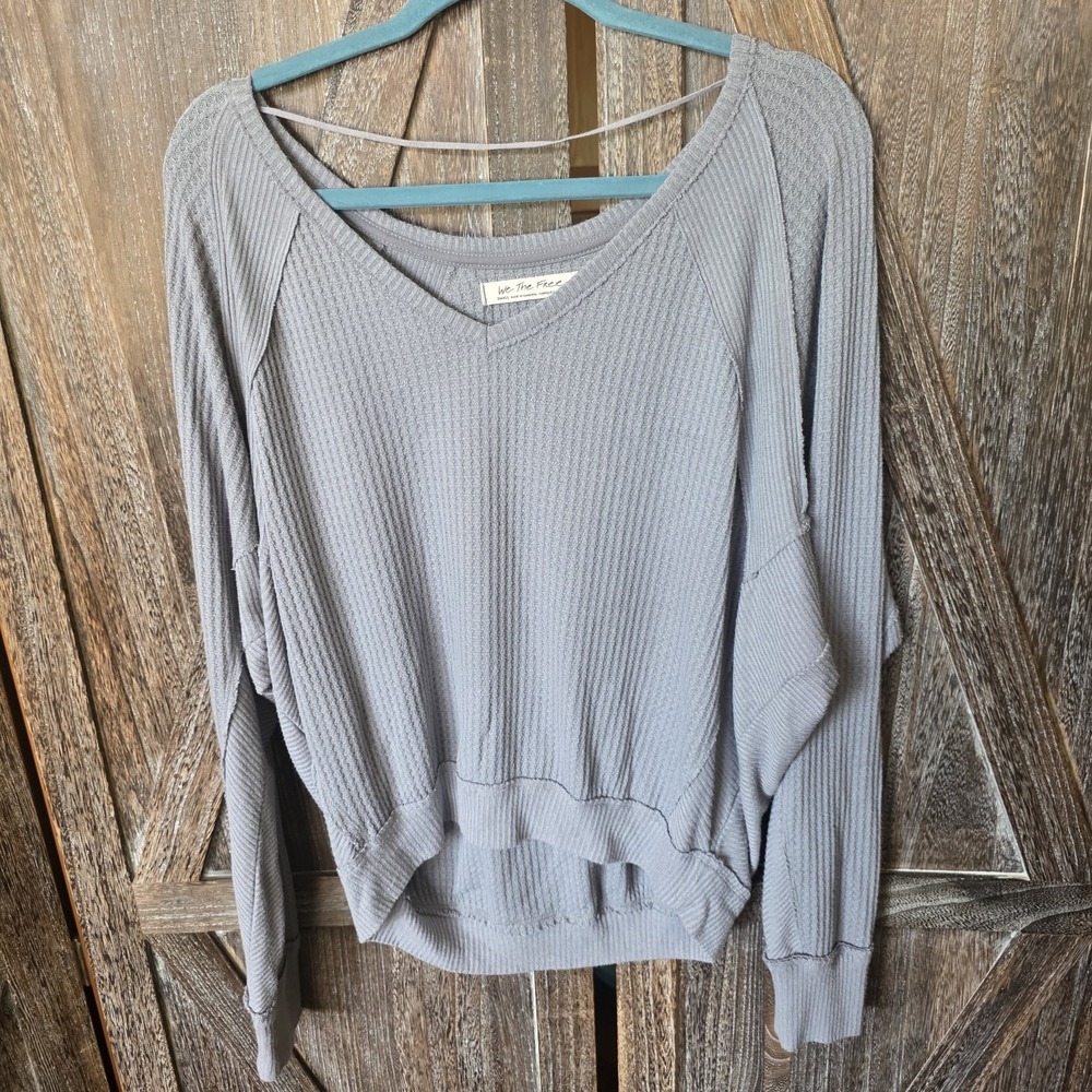 Free People Shirt Women's Size S Gray Santa Clara Long Sleeve V-neck Thermal